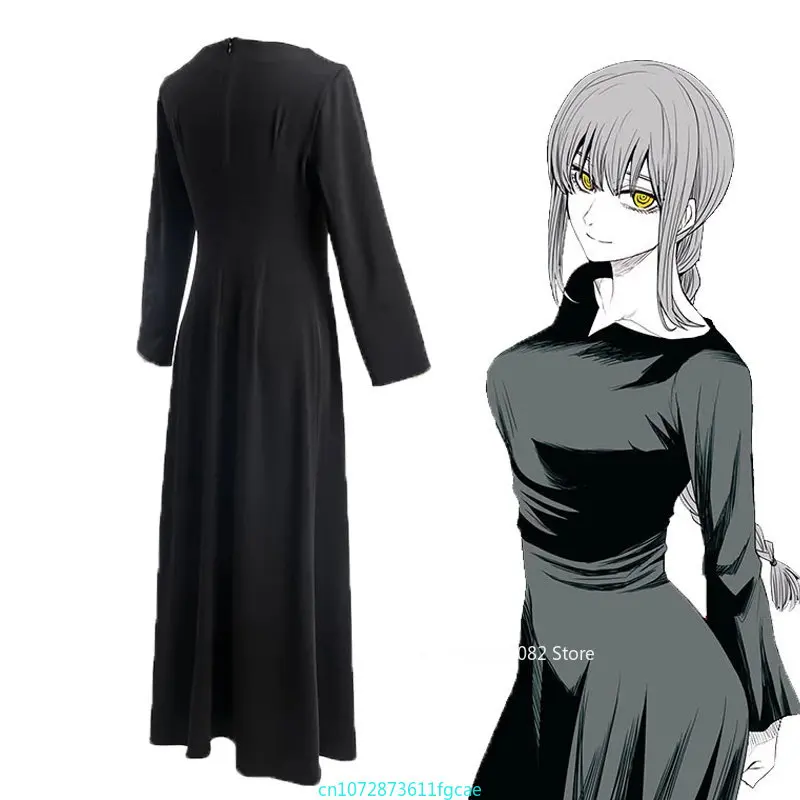 Anime Chainsaw Man Makima Black Dress Cosplay Costume Performance Dresses Outfits Halloween Masquerade Birthday Party Gift