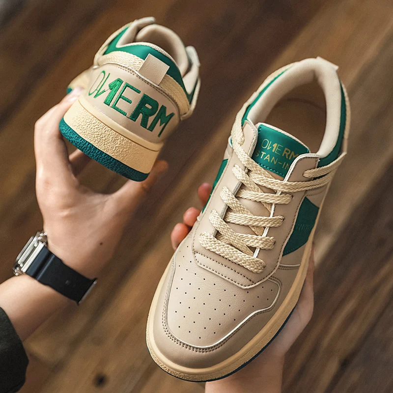 Men's Casual Sneakers Leather Material Fashion Thick Bottom Sports Shoes High Quality Brand Outdoor Running Shoes