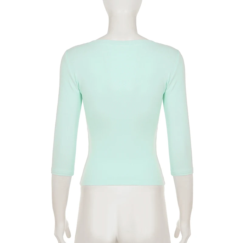 Women's V-Neck 3/4 Sleeve Crop Top Slim Fit Casual Basic Solid Color Short Tee for Daily Wear Summer All Match T-shits 2026 New