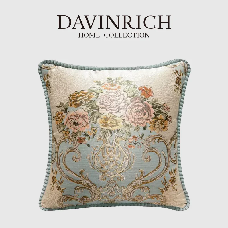 

DAVINRICH Vienna Impression Luxury Cushion Cover With Tassels Classic European Floral Jacquard Throw Pillow Case For Manor Villa