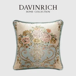 DAVINRICH Vienna Impression Luxury Cushion Cover With Tassels Classic European Floral Jacquard Throw Pillow Case For Manor Villa