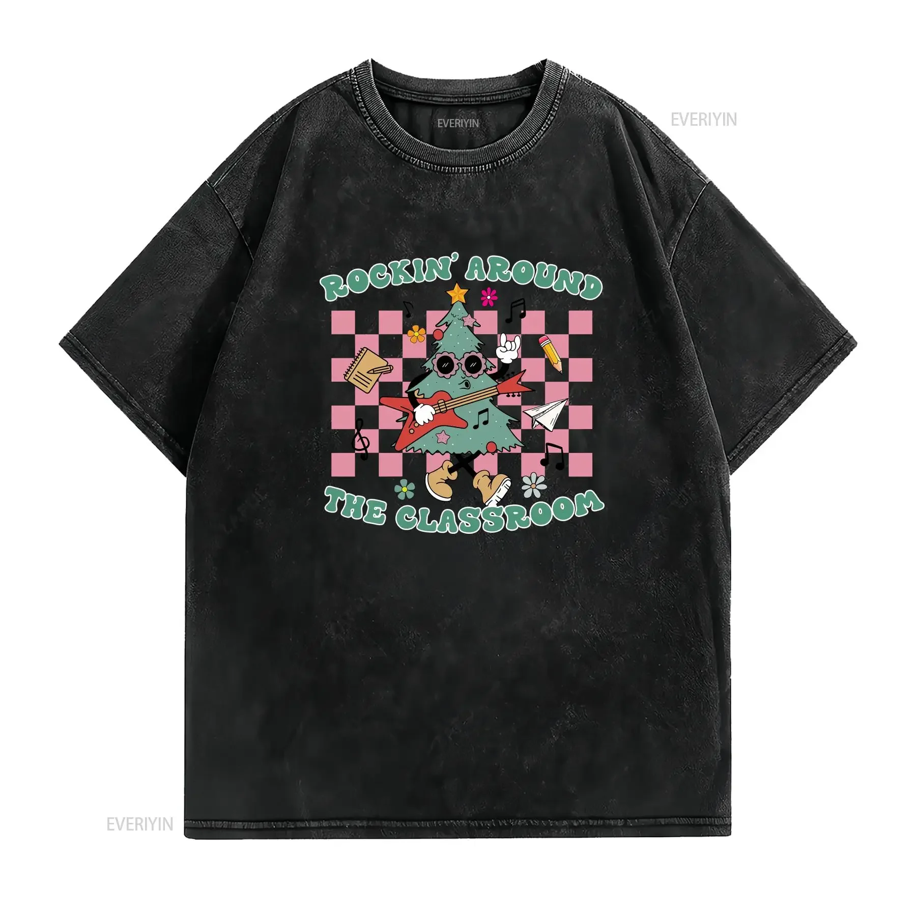 Christmas Teacher SweaT T Shirt Funny Rocking Around Cute for Tree vintage Washed Breathable Unisex graphic Stretched Casual