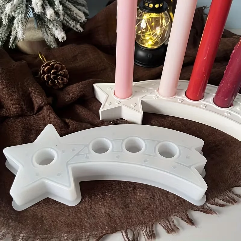 

DIY Star-Shaped Pentagram Ribbon Candle Holder Mold - Irregular Shape Silicone Mold with Central Star & Ribbon Design for Multi-