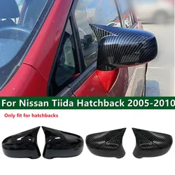For Nissan Tiida Hatchback 2004-2010 Car Rearview Side Mirror Cover Wing Cap Sticker Exterior Door Trim ABS Carbon Look/ Black