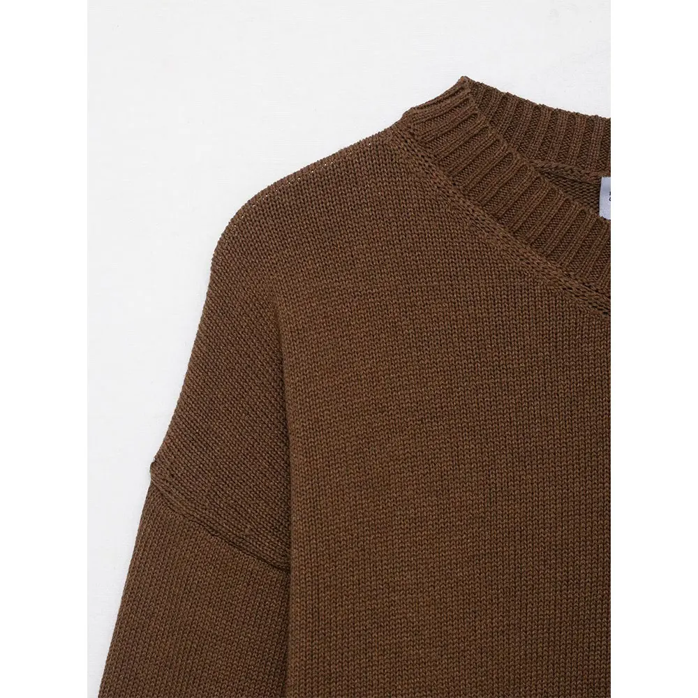 DUOPERI, prendas de punto para mujer, Jersey de punto marrón a la moda, suéter informal con cuello en V y mangas largas, Tops elegantes para mujer