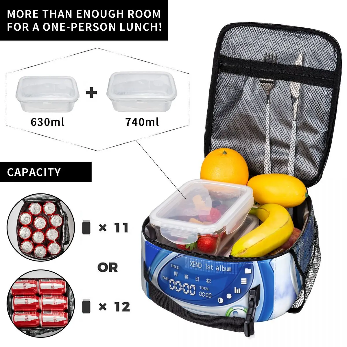 Retro Frutiger Aero Art Lunch Bag Retro Lunch Box Travel Portable Zipper Thermal Lunch Bags For Girls Oxford Print Cooler Bag