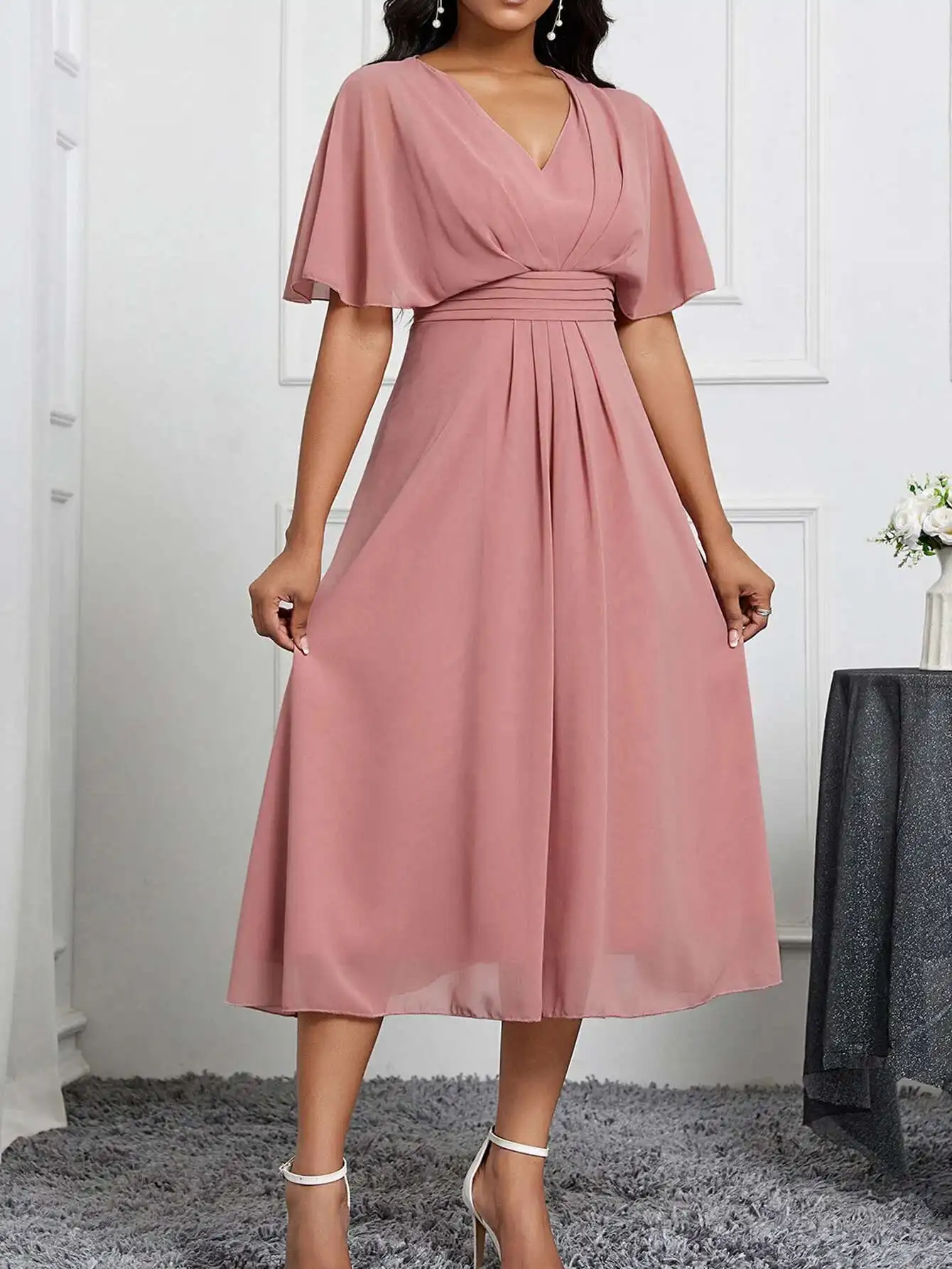 

Design Small Niche Style, Spring and Summer New Items, Pure Color Temperament, Elegant Women's Dress Dress Robe Vestido Women