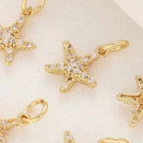 14K Gold Color-preserving Zircon Starfish Pendant for DIY Handmade Bracelets Necklaces Decorative Charm Jewelry Accessories