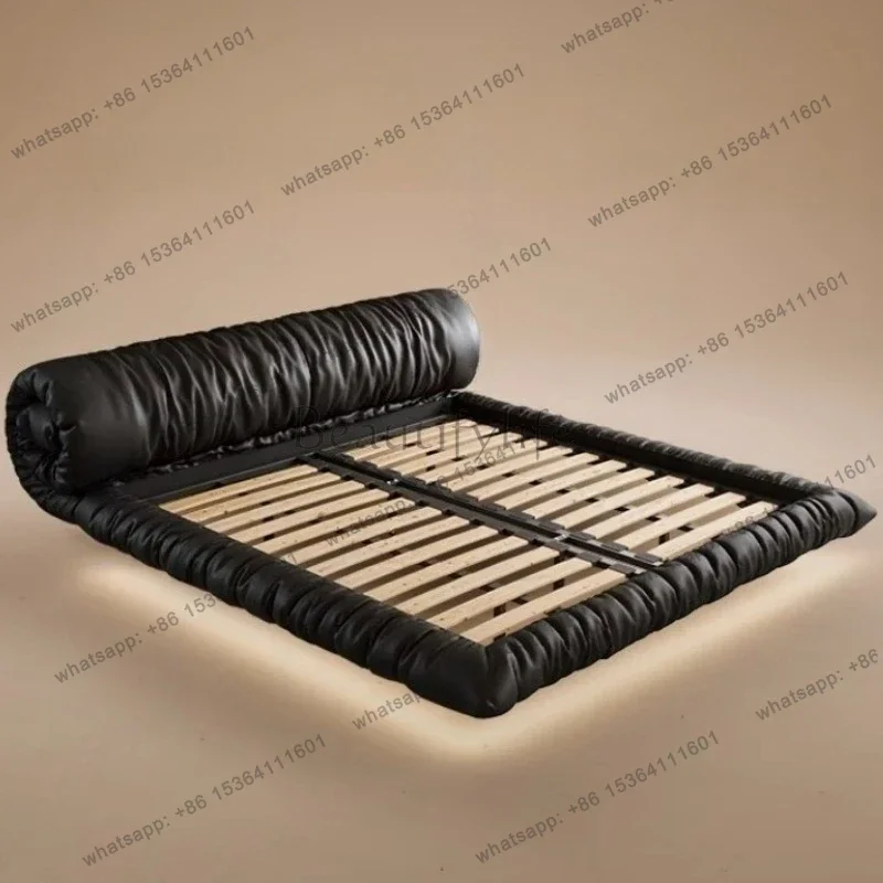 Modern Creative Levitation Genuine Leather Double Bed 2 People Full Size Bed Frame Beds Bedroom Furniture