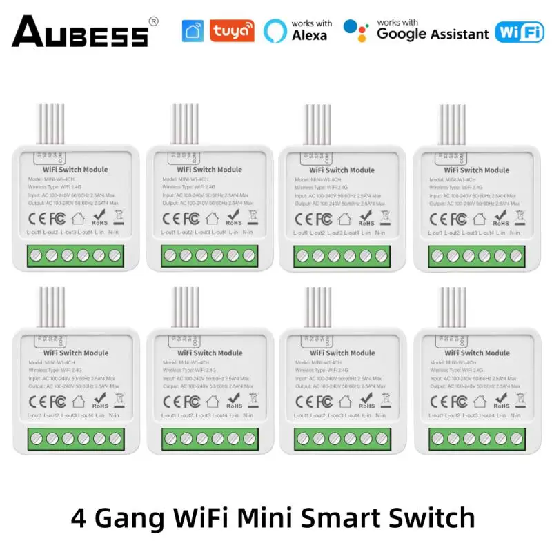 AUBESS TUYA WiFi Mini Smart Switch 4-бандовый двусторонний контроль Приложение Дистанционное управление через приложение Smart Life Голосовое управление через Alexa Google