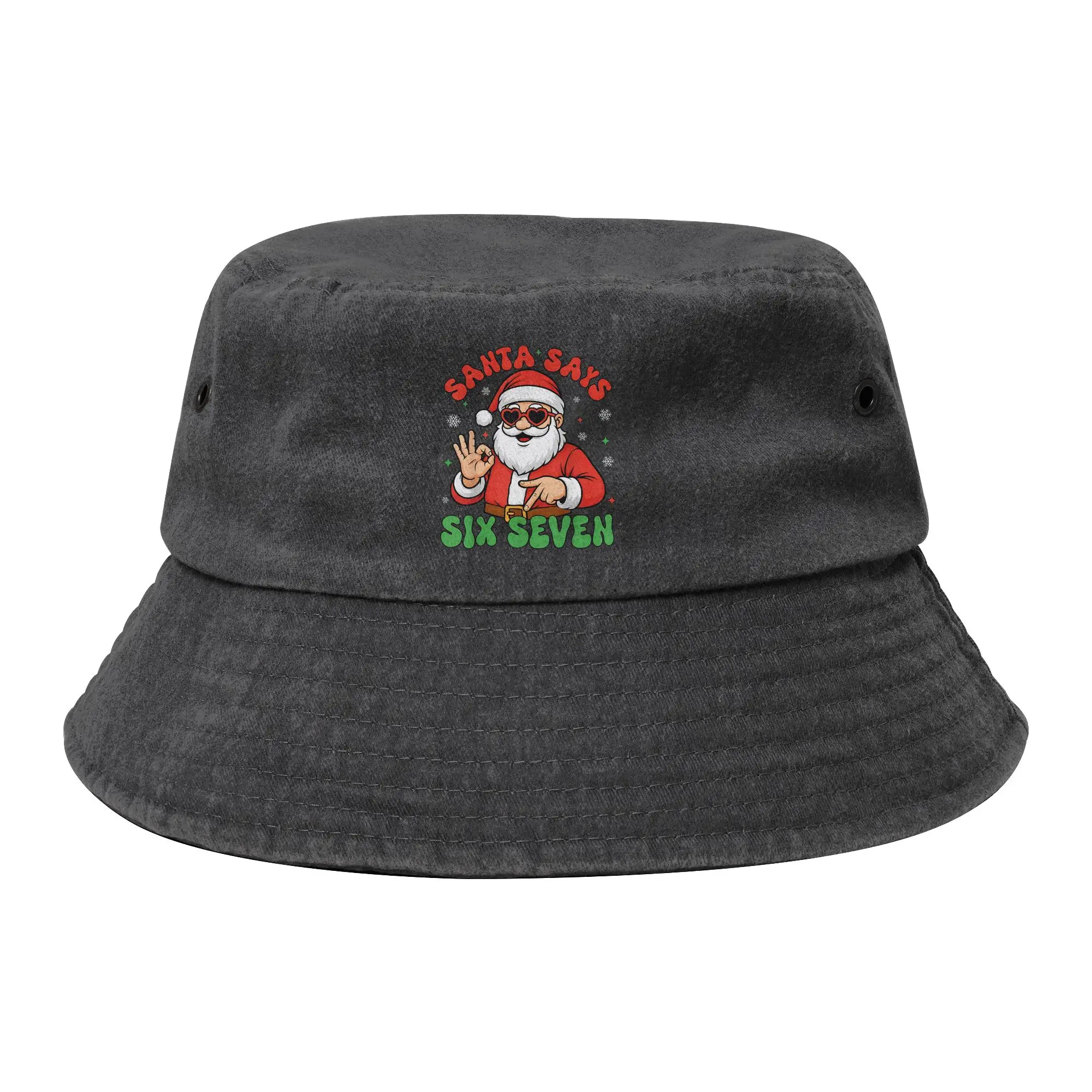 Unisex Distressed Washed Bucket Hat Santa Says Six Seven Christmas 67 Meme Vacation Fishing Hats  Bob Gift