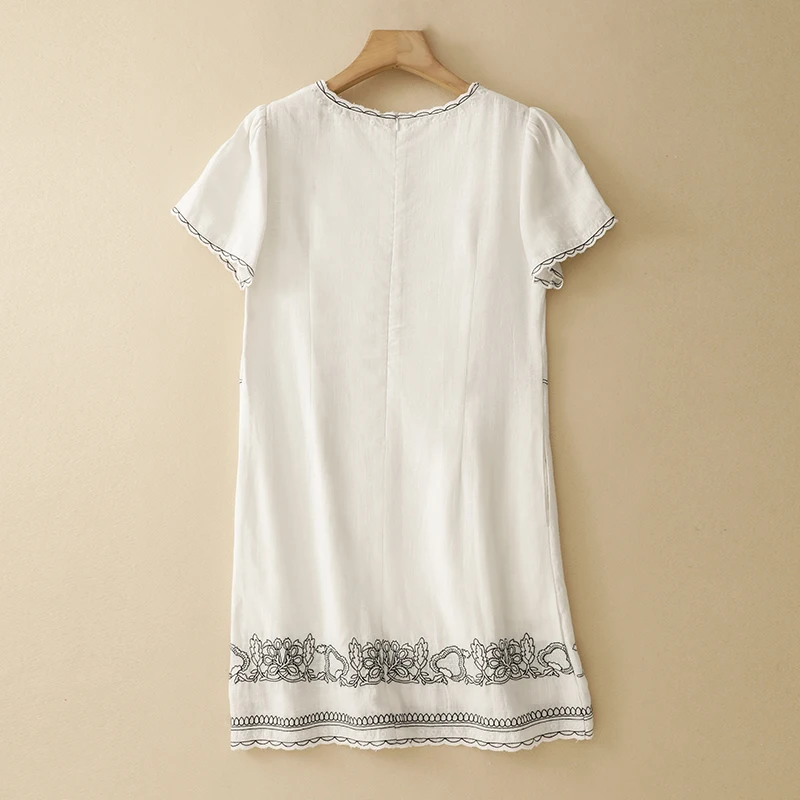 تنورة Ele Summer فضفاضة للتخسيس ميدي دكتور مطرزة ومضادة للشيخوخة على شكل حرف a متعددة الاستخدامات من مزيج القطن والكتان Dr #2