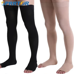 Medical Open Toe Thigh High Compression Stockings with Silicone for Women Men,20-30 mmHg Graduated Support for Varicose Veins