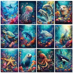 GATYZTORY Underwater World Painting By Numbers For Adults HandPainted Turtle On Canvas Oil Picture Drawing Coloring By Number