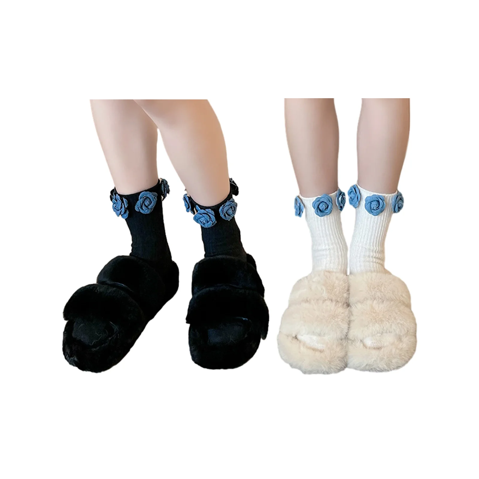 

Набор носков ручной работы Camellia (по 1 паре каждого цвета: черный + молочно-белый)