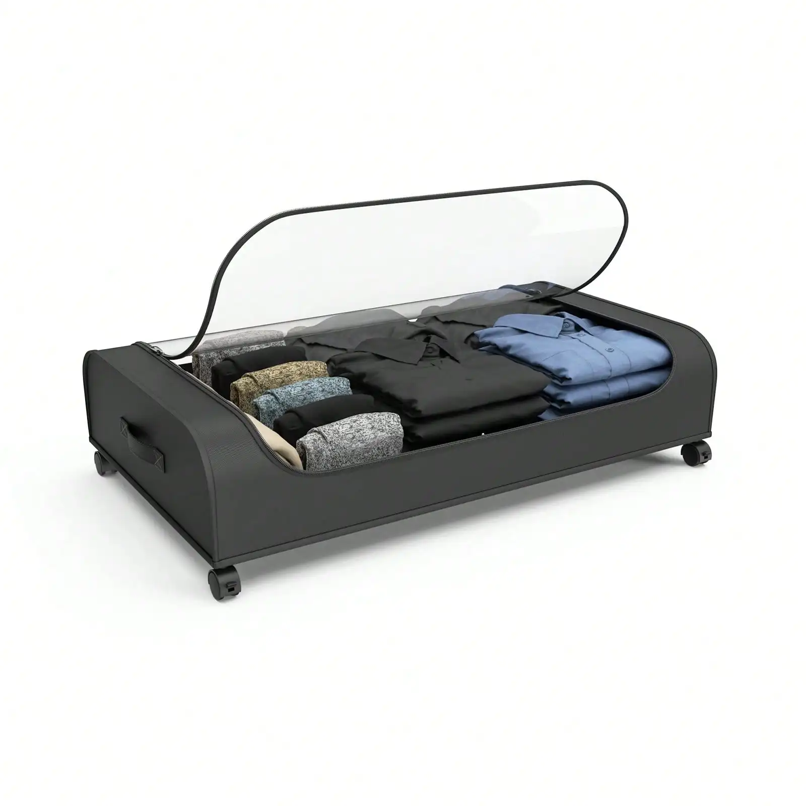 Underbed Storage Organizer With Wheels Clear Top Rolling Under Bed Storage Container Foldable Metal Frame Storage Bins With Handles For Clothes Shoes Blankets Bedroom Closet Dorm Home Organization Essentials view 7