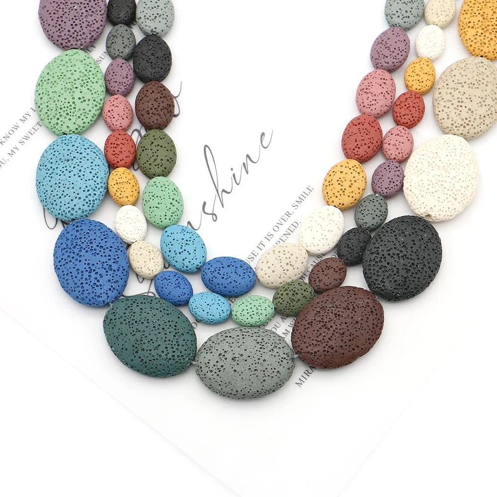 

Straight-Hole Flat Beads Natural Volcanic Rock Loose Oval-Shaped Beads for Handmade DIY Necklace Bracelet Jewelry Accessories