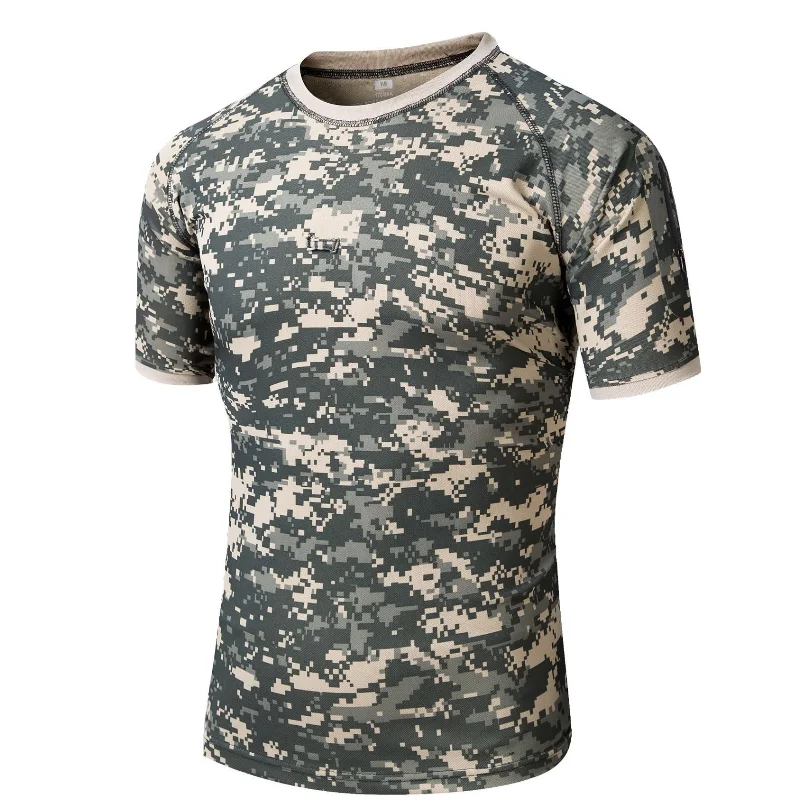 Python Pattern Camouflage Tactical T-shirt Mens Quick Drying Outdoor Training Combat Short Sleeved Tops Hunting Sports Tees