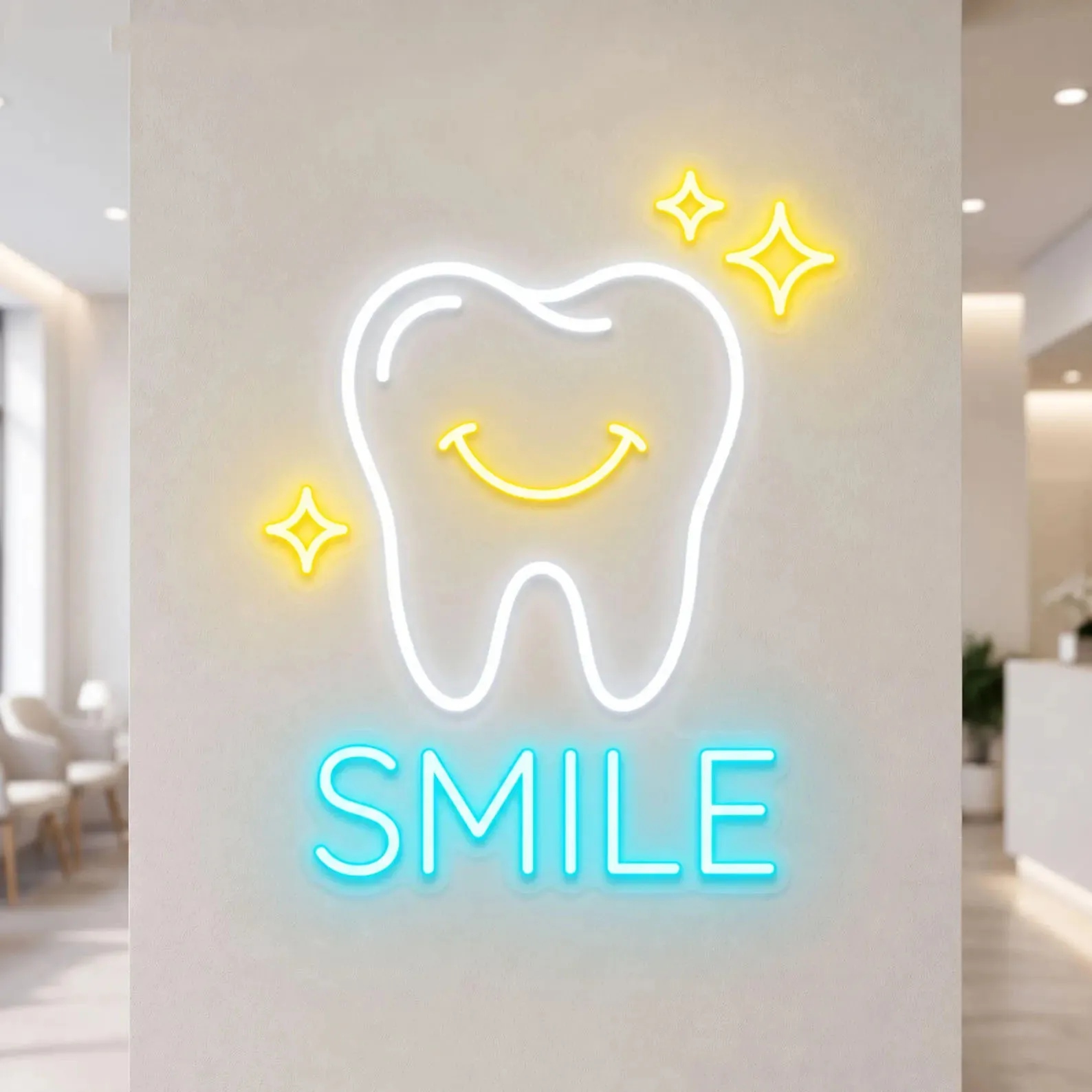 Dentist Smile Neon Sign,Glowing Tooth Clinic Decor,Dental Office Wall Art,Tooth Led Neon,Smile Wall Decor,Orthodontist Decor