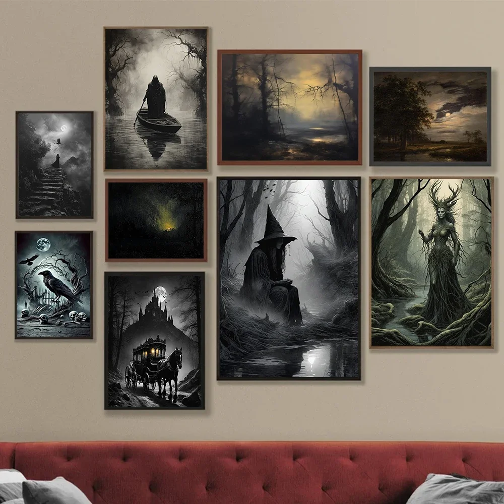 Dark Academia Art The Witch Demon Poster Prints For Living Room Home Decor Magic World Gothic Crow Canvas Painting Wall Art Gift