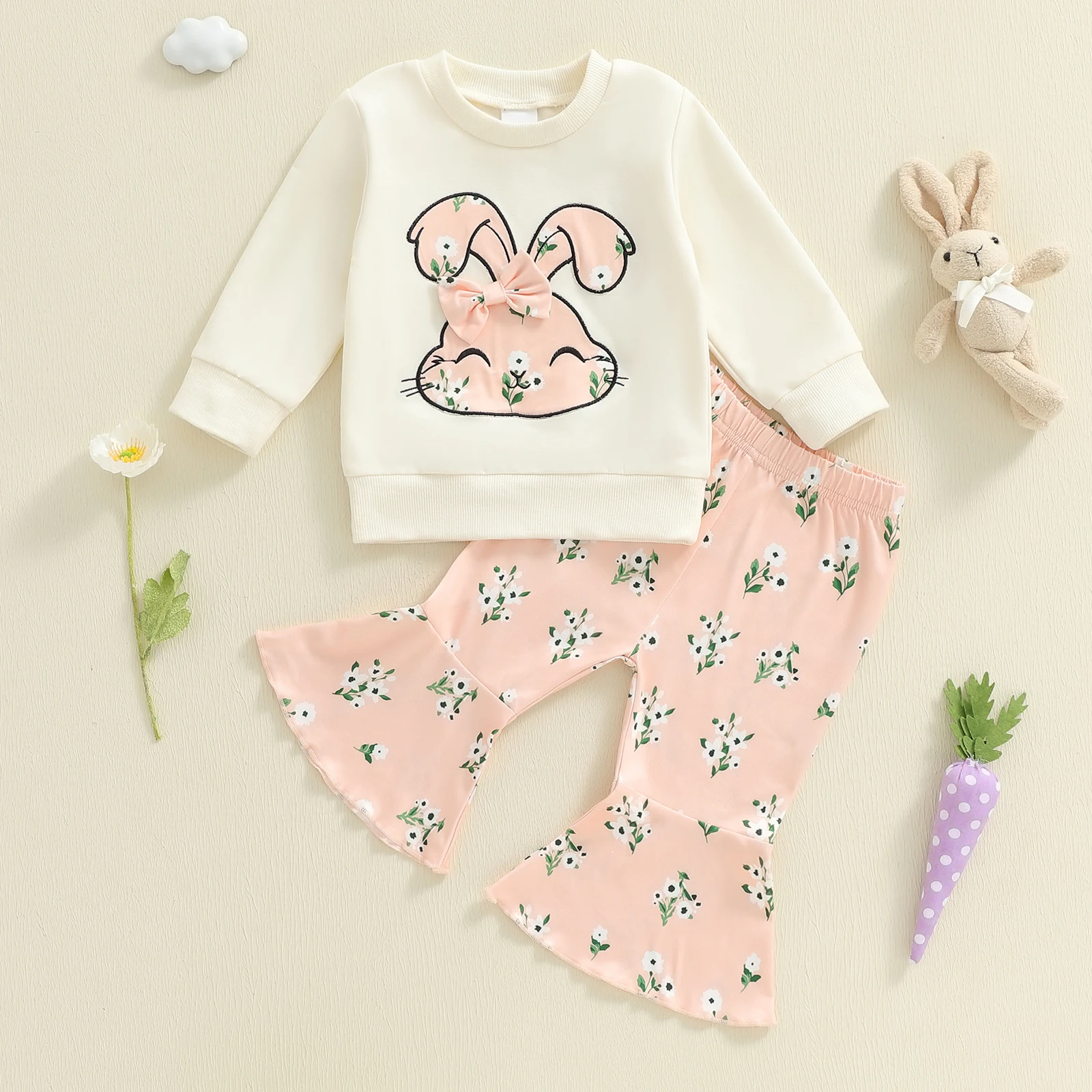 

Toddler Baby Girls Clothing Set Fashion Long Sleeve Cartoon Rabbit Printed Pullover Sweatshirt with Pants 2Pcs Fall Outfit
