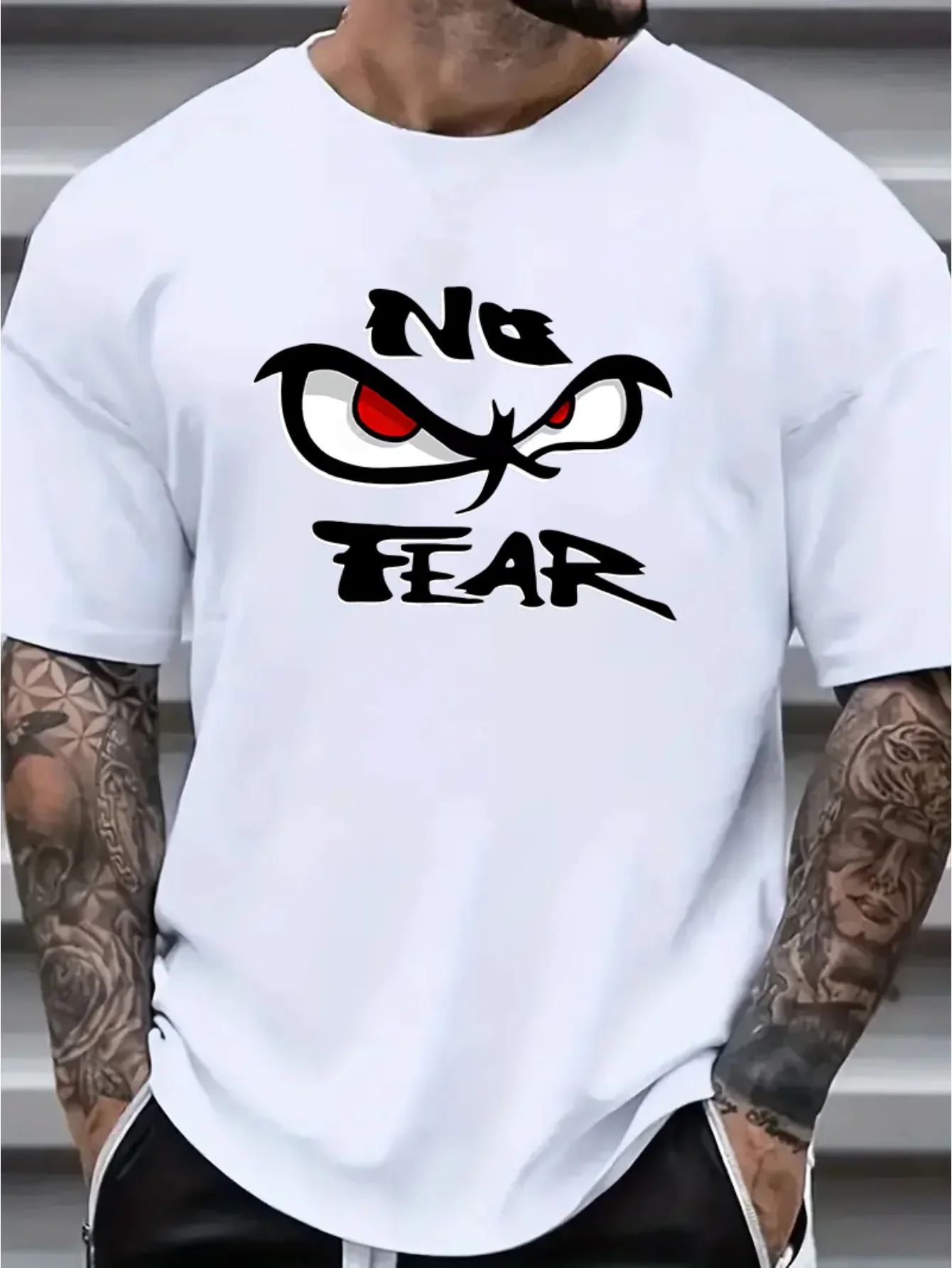2026 Plus Size Men's Fun Eye Expression Print Short Sleeve Crew Neck Casual Fashion T-Shirt for Street Style