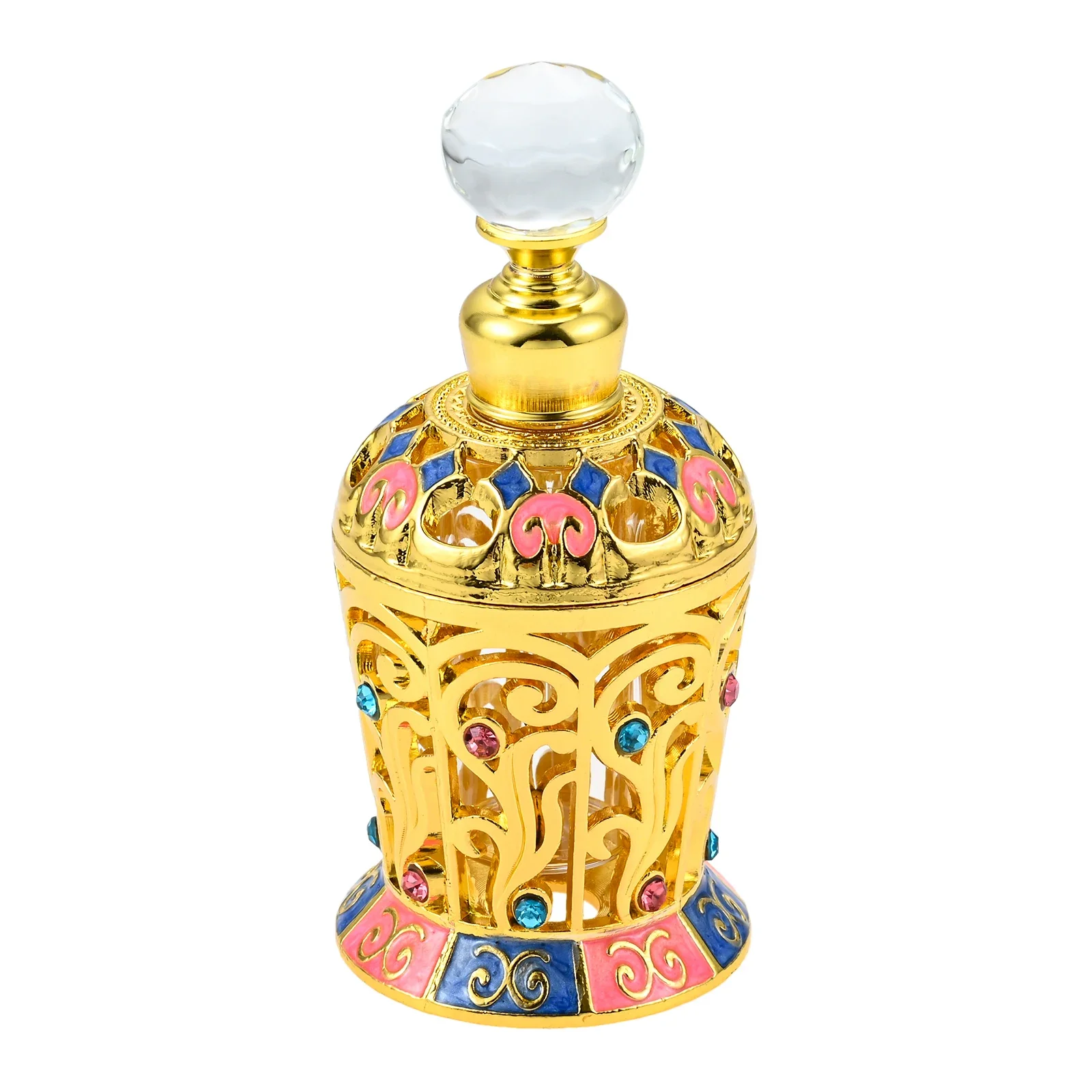 Gold-plated Perfume Bottle 12ml Vintage Big Mouth Sub-Bottling Hollow Engraved Diamonds Crystal Cap Essential Oil Exquisite Gift