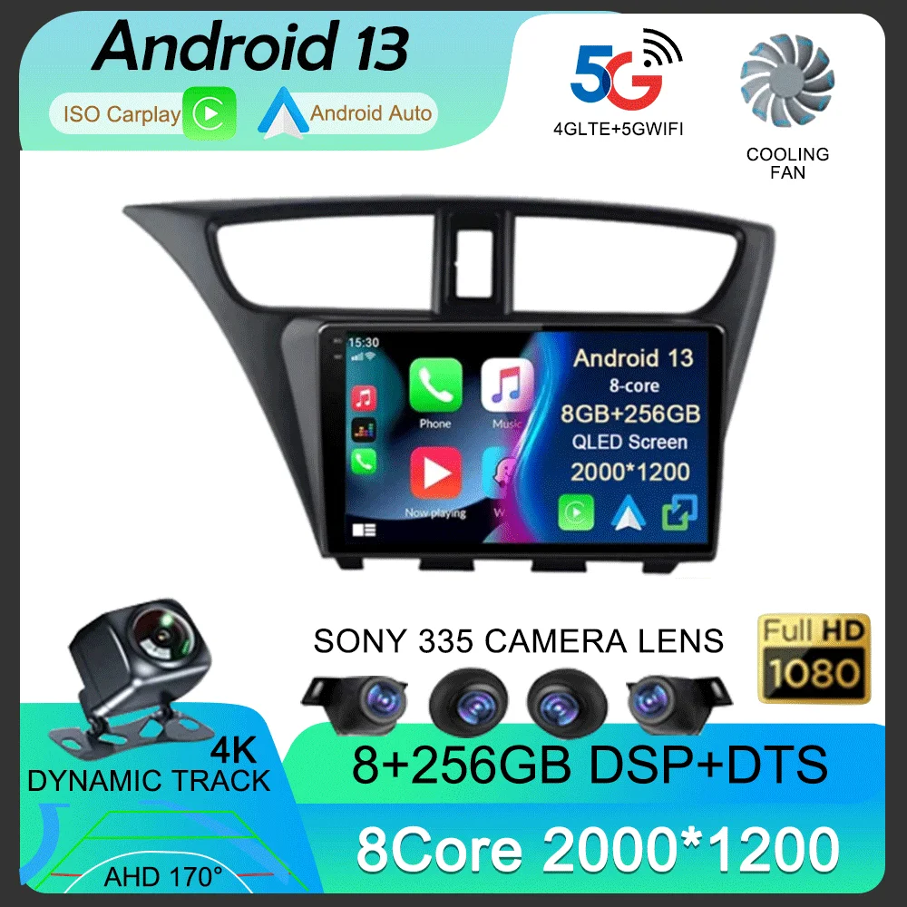 

Android 13 Carplay Auto For Honda Civic Hatchback 2012 2013 2014 2015 2016 2017 Multimedia Car Radio Player WIFi+4G DSP Stereo