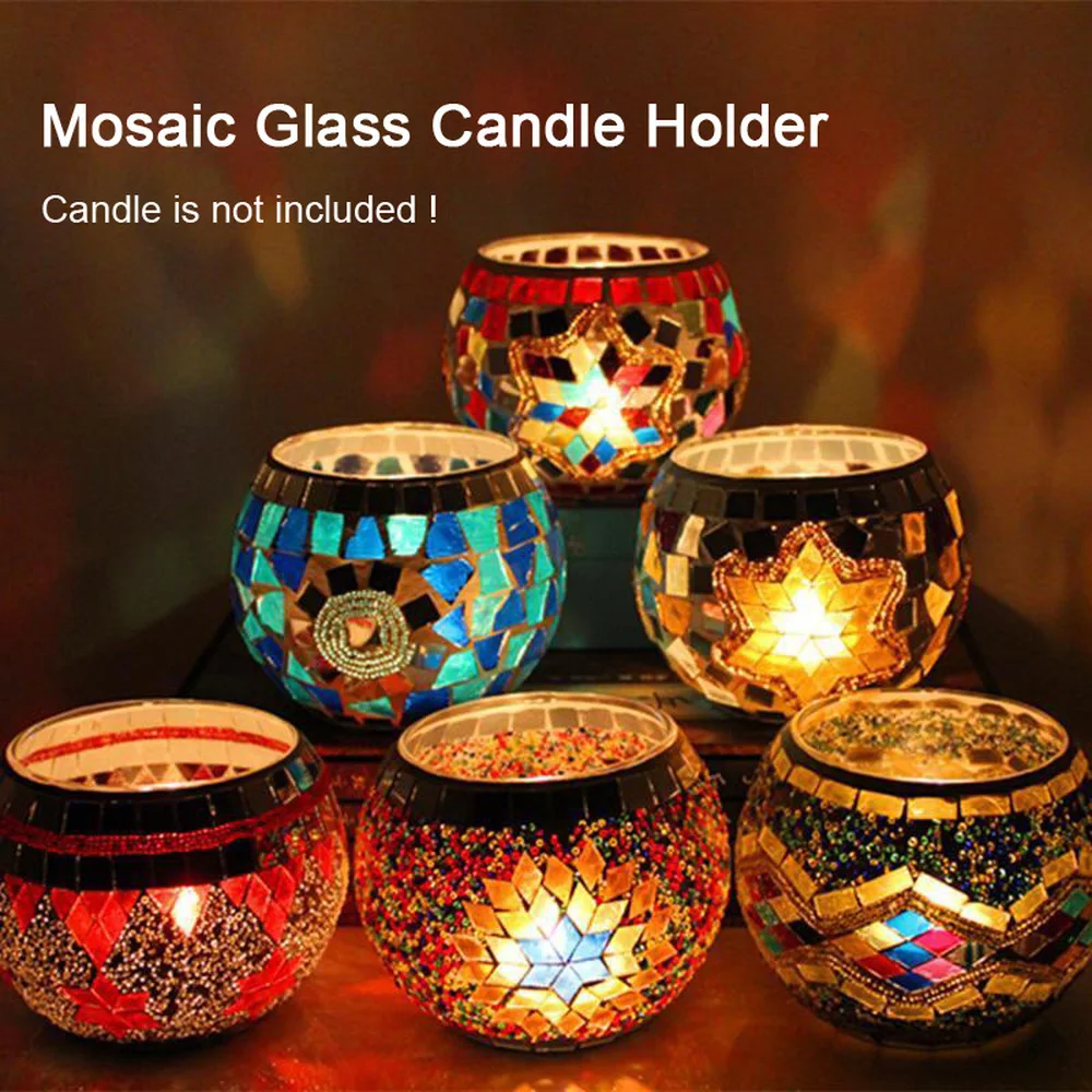 Moroccan Style Mosaic Candle Holder Glass Handmade Patch Romantic Candlelight Dinner Bar Home Restaurant Decoration Ornaments