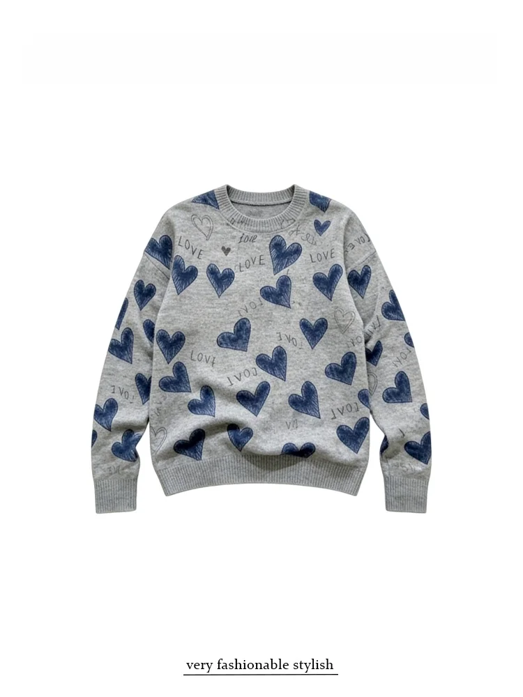 

Ladies Loose Knitted Sweater Casual Style round Neck Long Sleeve Breathable Comfortable Spring Fashion Age Reduction Love Let...