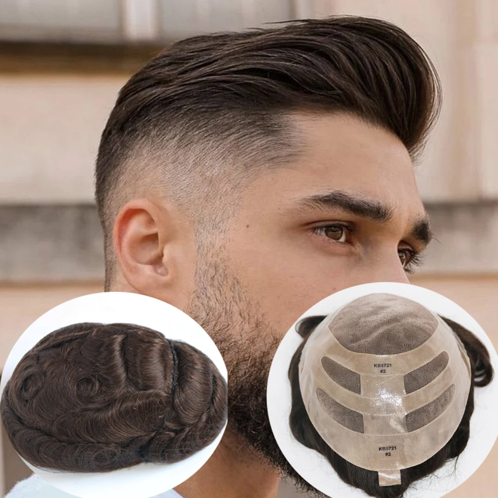 #2 Brown Bond Toupee for Man 100% Human Hair8x10”Man Toupee Hair Lace With NPU Hairpiece System Replacement Durable Breathable