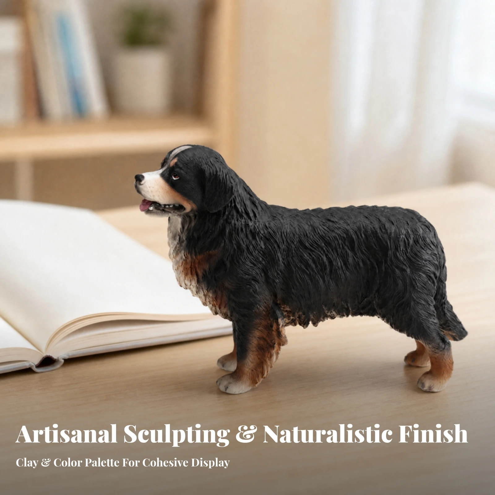 PVC Dog Model with Textured Coat Educational Four-Legged Dog Figurine with Curled Tail Realistic Animal Figurine Wipeable