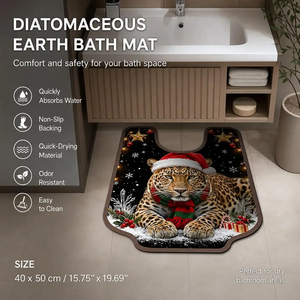 40x50cm Irregular Animal Bathroom Floor Mat U-Shaped Toilet Seat Mat Diatomaceous Earth Absorbent Splash Proof Mat