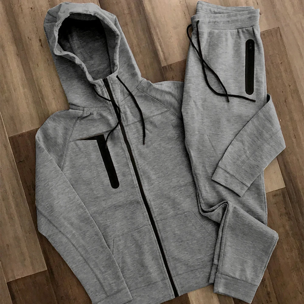 Mens Training Sets Gym Kits Sportswear Skinny Zipper Hoodie Fitness Hooded Jogging Black Suits Running Sweatshirts Sweatpants