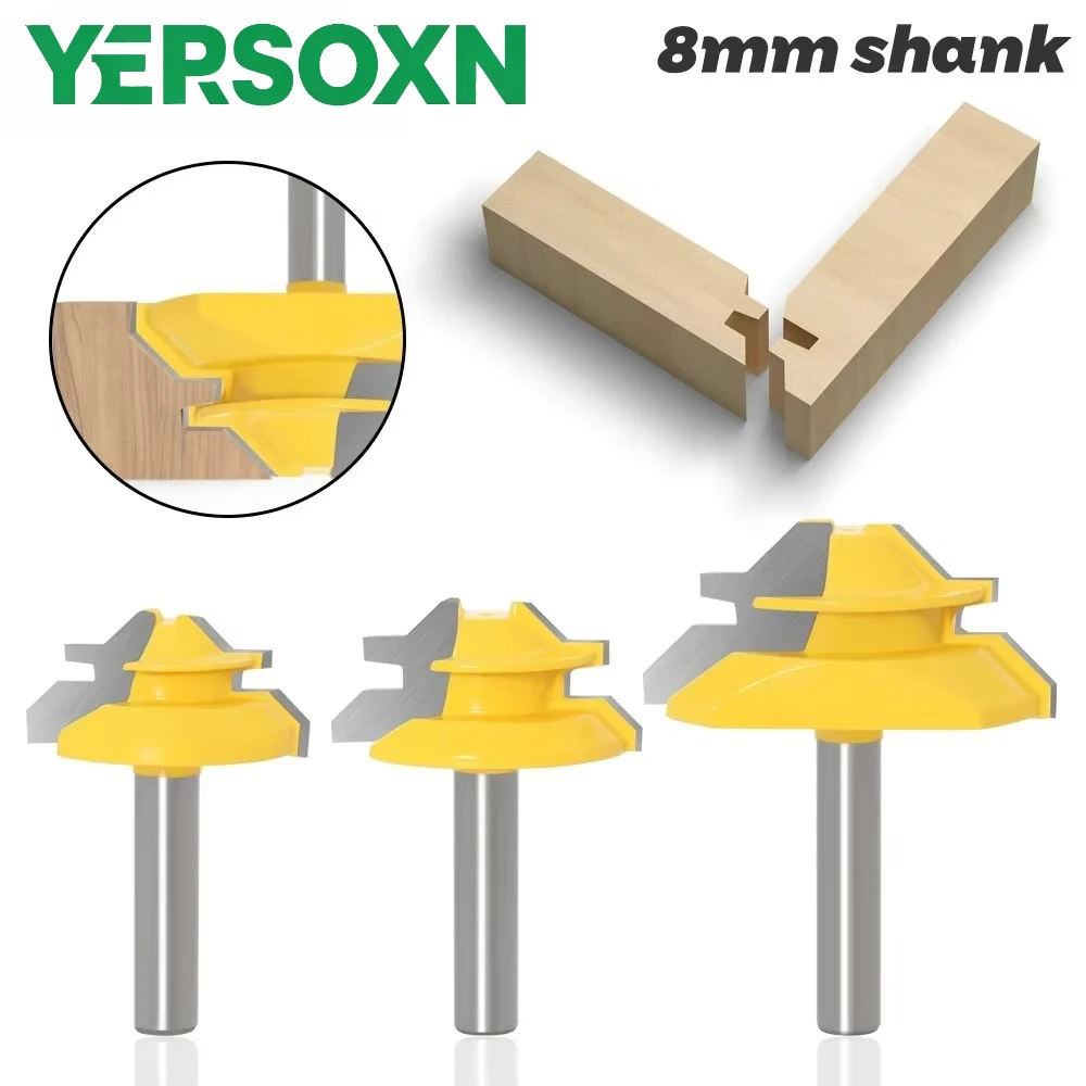 1PC 45 Degree Lock Miter Router Bit 8mm Shank Woodworking Tenon Milling Cutter Tool Drilling Milling For Wood Carbide Alloy