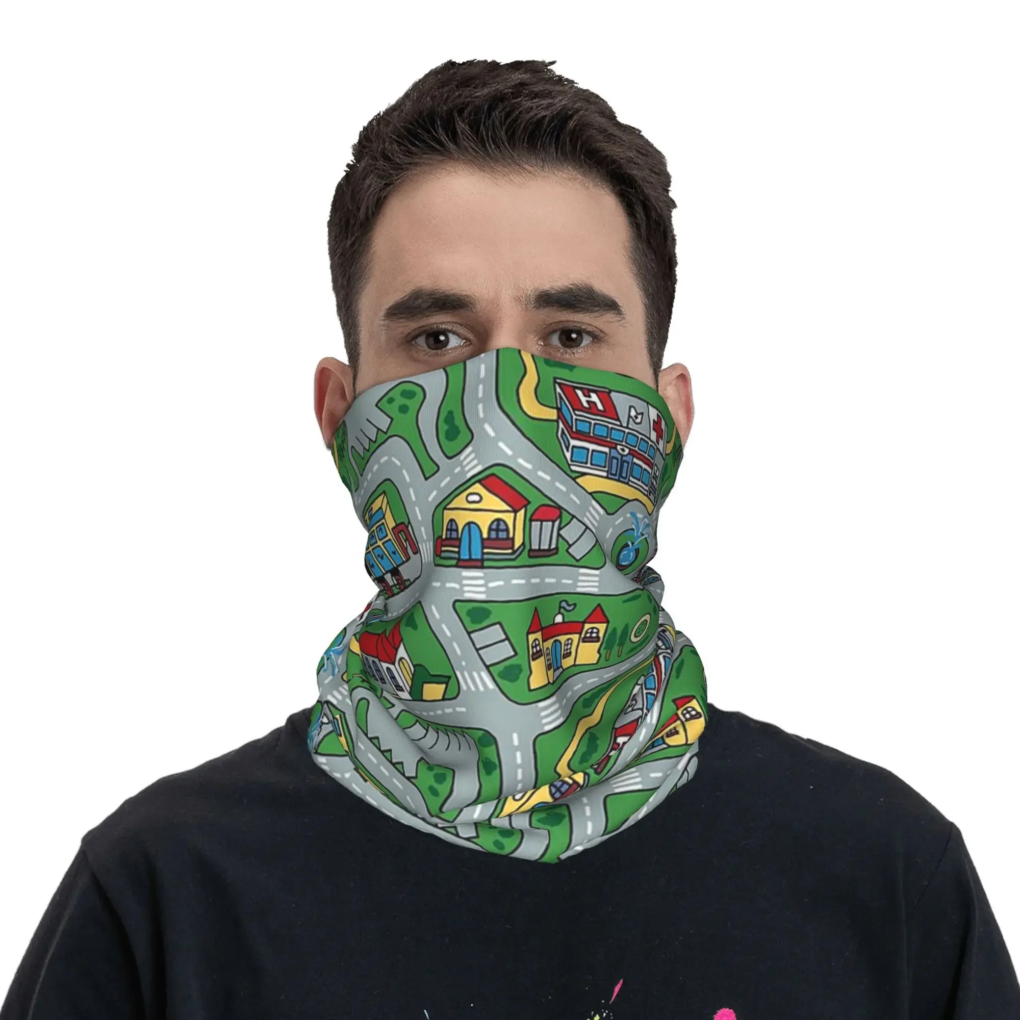 Car City Carpet Road Rug 90s Nostalgic Toy Bandana Neck Cover Wrap Scarf Multifunction Face Mask Running Unisex Adult Winter