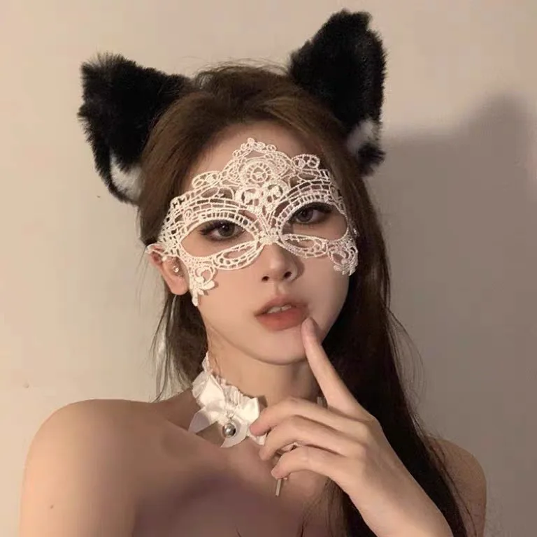 Renda Fox Máscara de olho feminina, meia cara, festa de baile, adereços de Halloween, acessórios de máscaras extravagantes, monocromático, moda