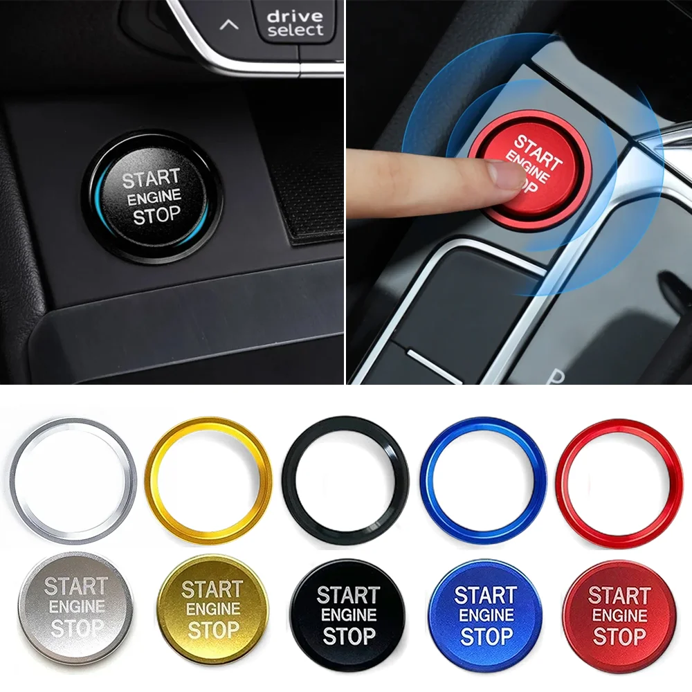 

2PCS Car START Engine STOP Cover Anti Slip Ignition Button Key Ring Cover Stickers for Audi Q5 Q7 A5 A6L A4L Aluminum Sticker