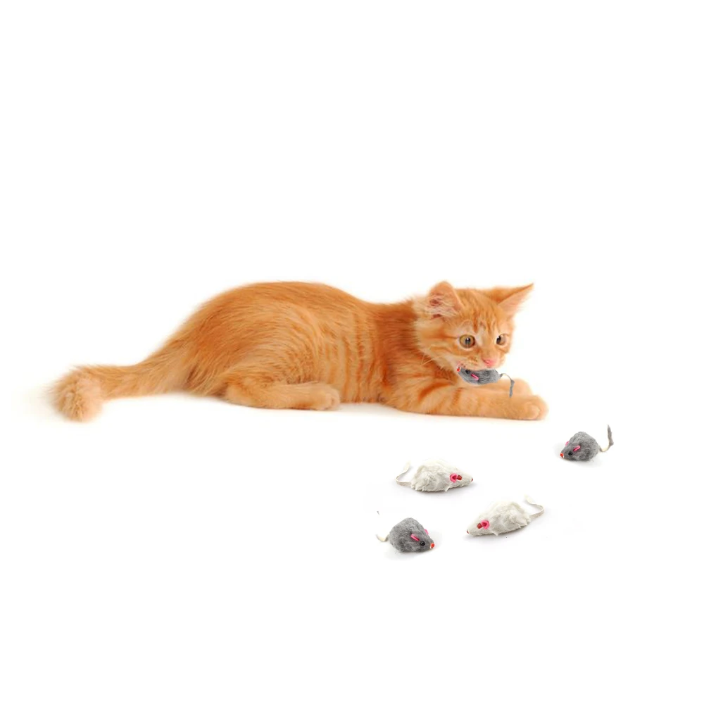 偽のペットのおもちゃ,長い髪の尾,音,ガラガラ,柔らかい本物のウサギの毛皮,きしむ猫のおもちゃ,12個