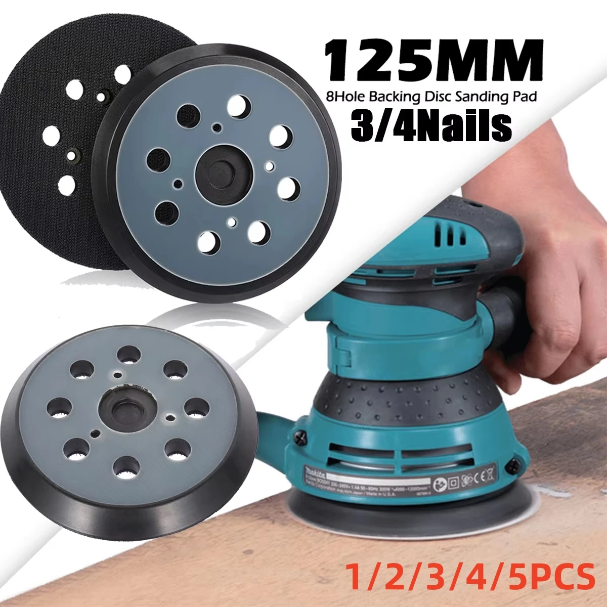 Almohadilla lijadora de 5 pulgadas y 8 agujeros, repuesto de almohadilla de lijado para lijadora de gancho y bucle, Compatible con lijadora de Cable Makita Orbital Porter