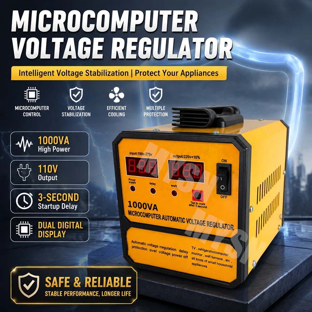 DIY 500VA-3000VA Fully Automatic Voltage-Regulating 220V/110V Output Dual-Display Voltage Stabilizer for Household Appliances