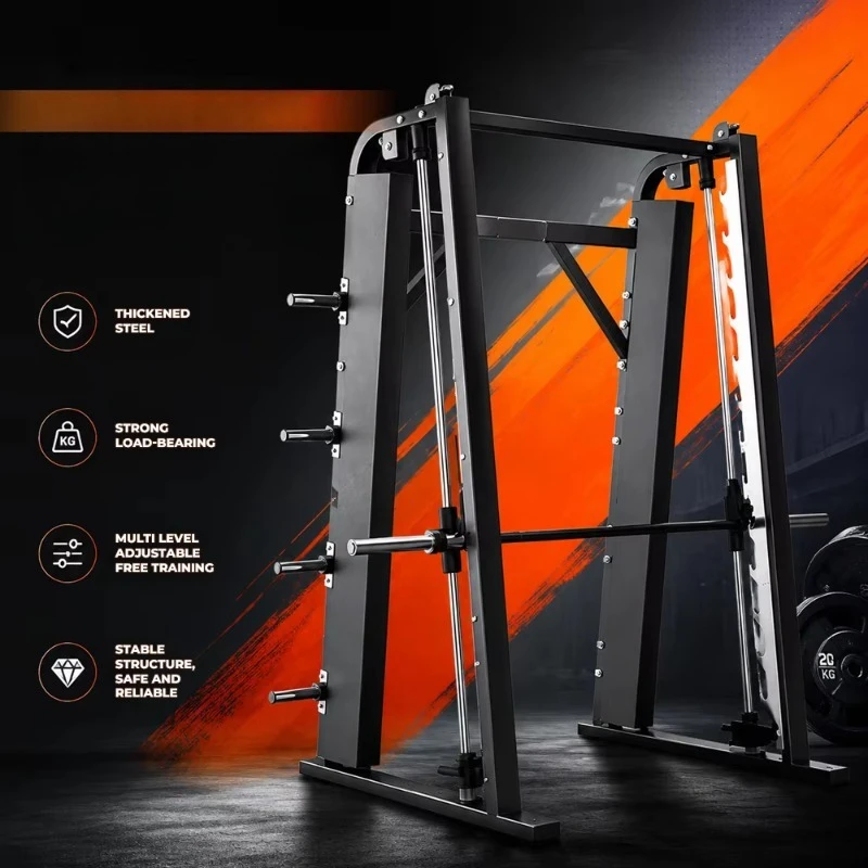 Commercial Machine for Gym Heavy Duty Steel Construction with Safety Lock and Adjustable Barbell