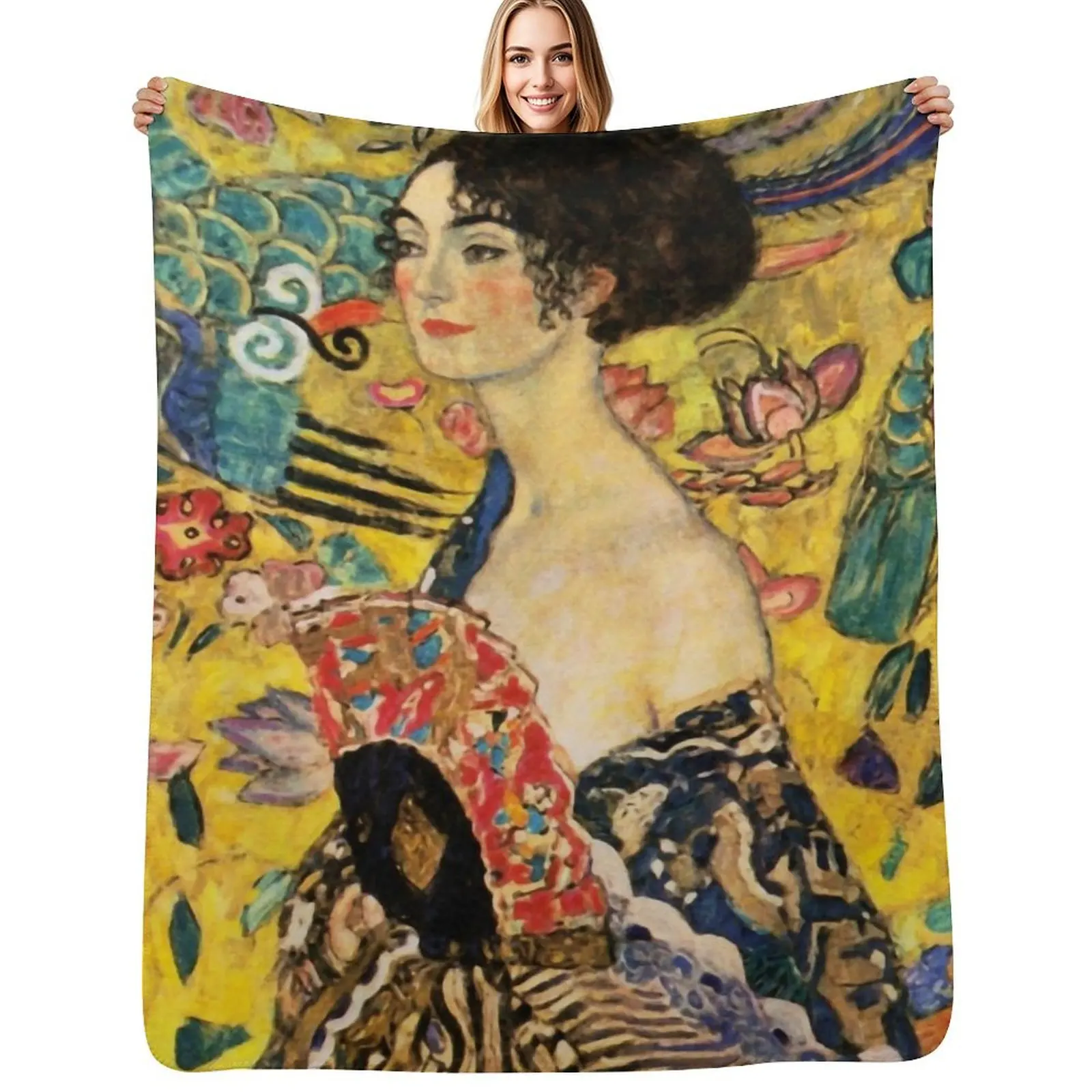 Couverture en peluche chaude et moelleuse Lady with Fan de Gustav Klimt pour le salon