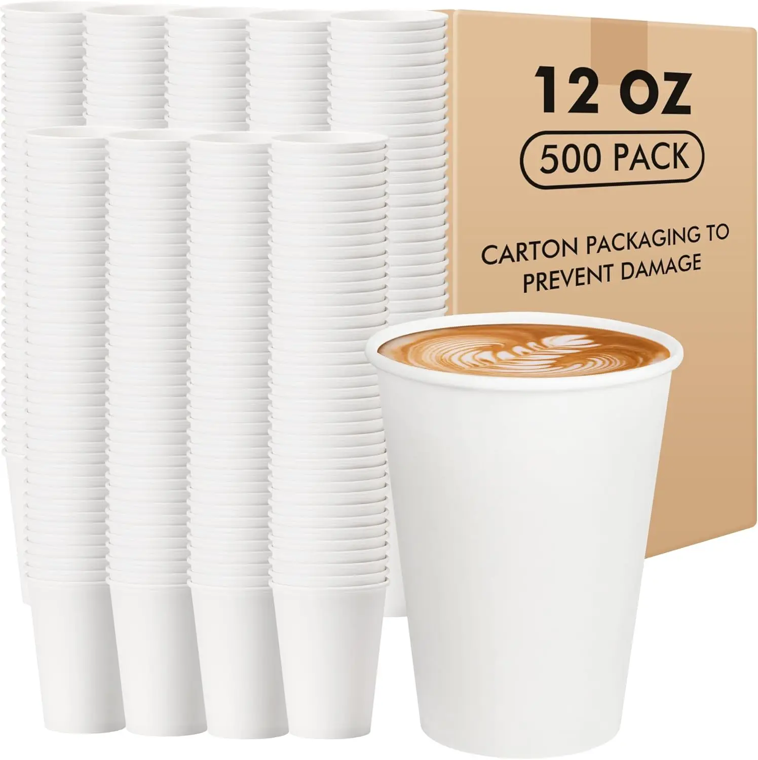 

Paper Coffee Cups 12 oz 500 pack, Paper Cups Disposable, Hot Coffee Cups, Ideal for Coffee, Beverages (12oz 500 pack whi