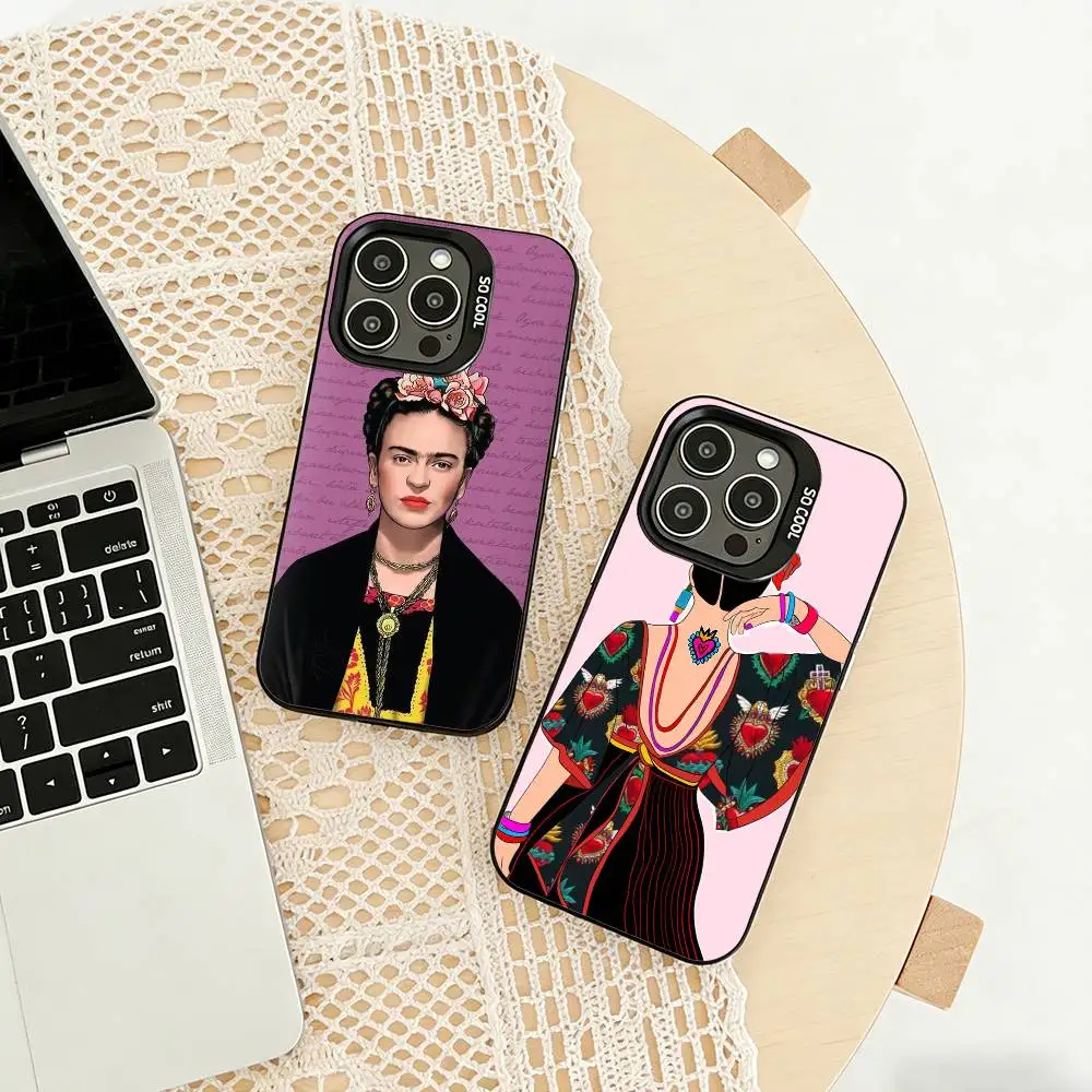 Capa de Celular Frida Kahlo para iPhone 17, 16, 15, 14, 13, 12, 11 Plus, Pro Max, XS, Capa de Celular Prata Colorida