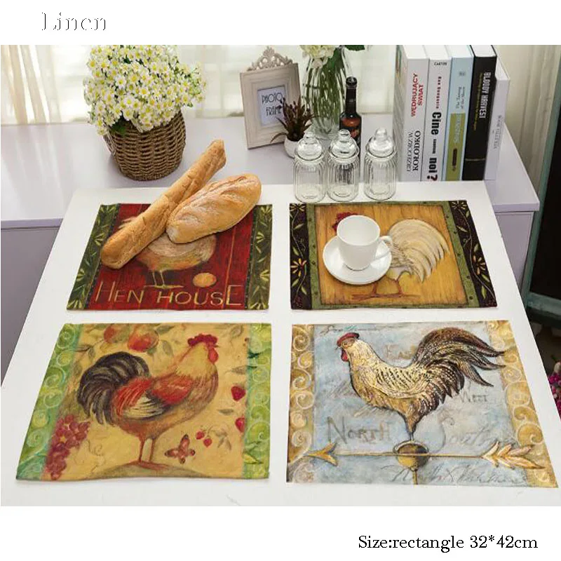 Popular Linen Printed Easter chicken table place mat Cloth placemat dining tea coaster kitchen Table decoration and accessories