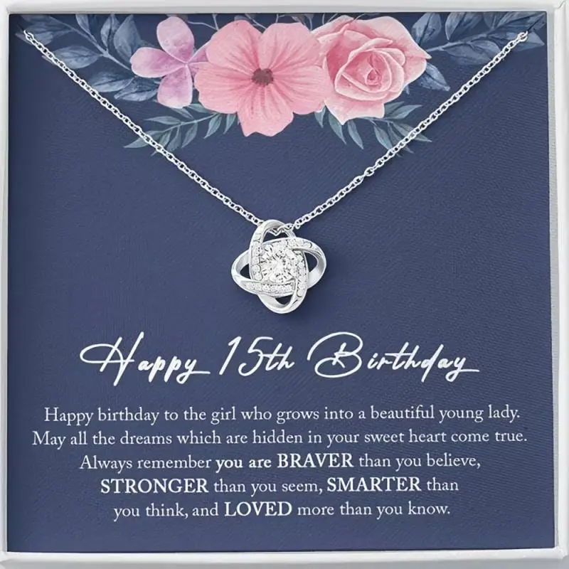 15th birthday necklace, cute rhinestone necklace with message card and gift box