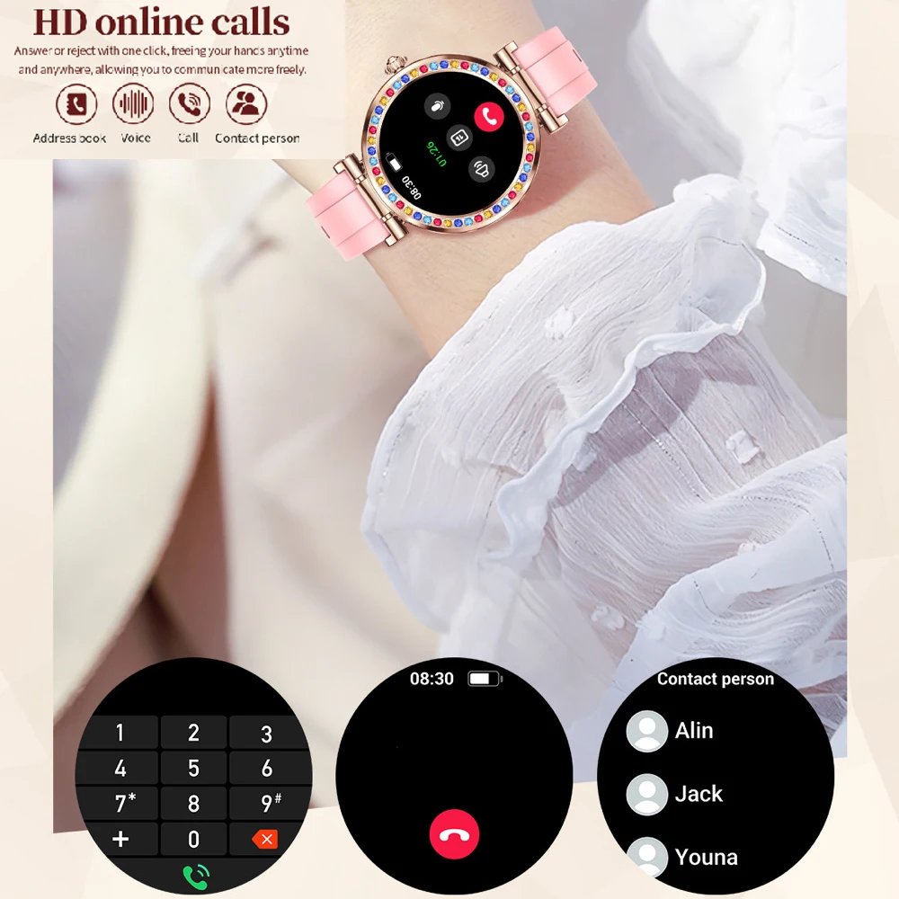 المرأة 1.27 "الزرقاء الأسنان دعوة موضة ساعة ذكية معدل ضربات القلب الأكسجين في الدم الرياضة اللياقة البدنية الموسيقى مقاوم للماء سيدة الصحة Smartwatch