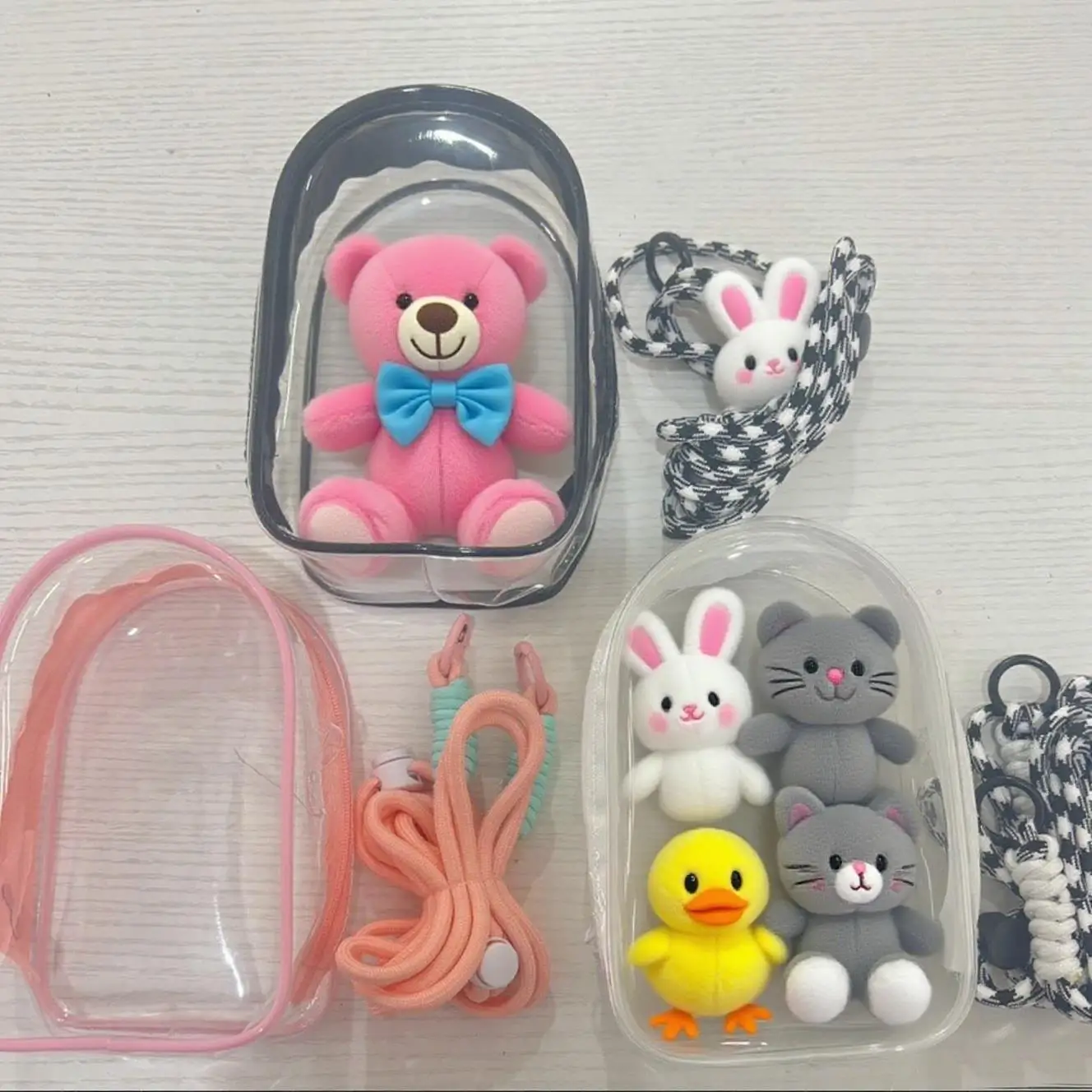 

1 шт., мини-прозрачная сумка через плечо, уличные сумки для плюшевых кукол, модная витрина из ПВХ для женщин и девочек, аниме, мультяшная витрина 15 см 