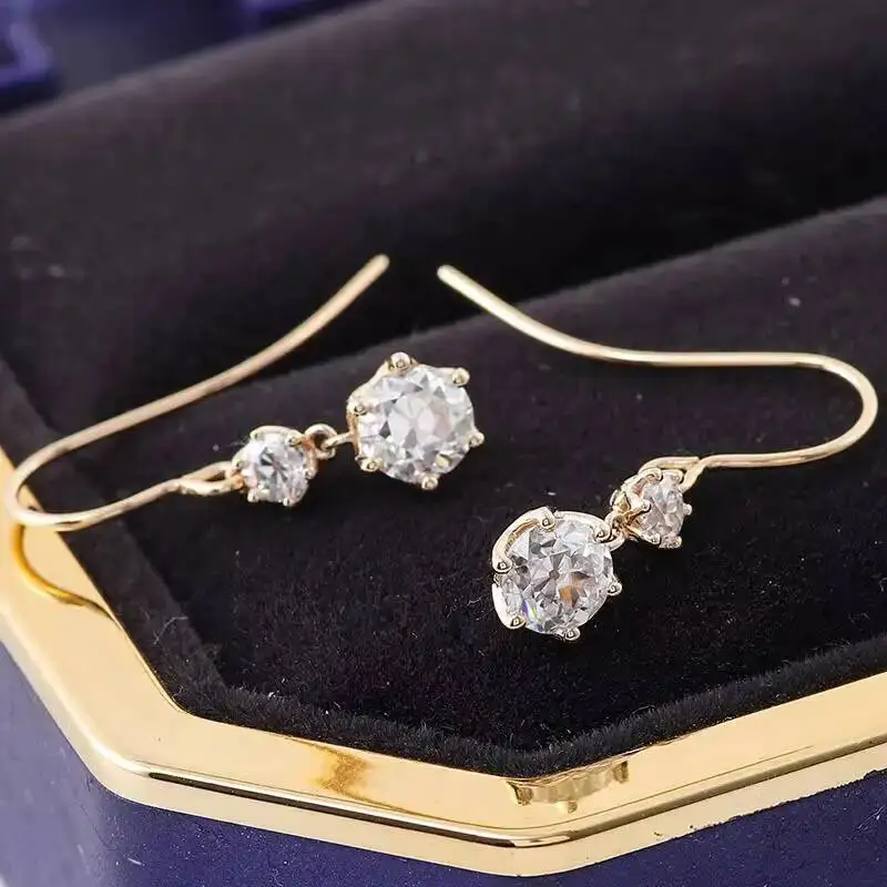 New Arrival Trendy Gold Plated Double Star Moissanite Drop Earrings Fashion Jewelry Earrings for Bridal & Daily Wear
